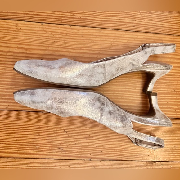 NWOB Paul Green Rio Pointed Toe Kitten Heel Slingback Antik Metallic Suede 7.5. - Picture 5 of 11